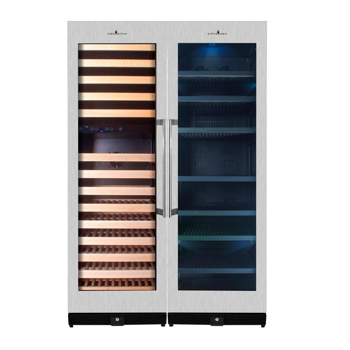 KingsBottle 72" Tall Beer And Wine Refrigerator Combo With Glass Door with Stainless Steel Trim