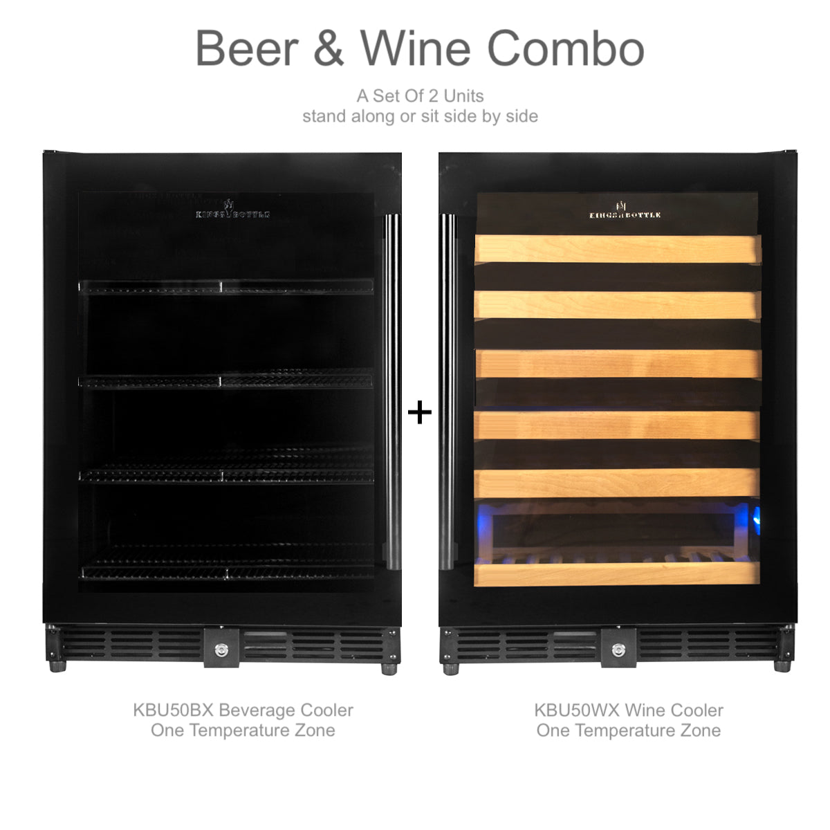 KingsBottle 48 Inch Glass Door Side By Side Wine And Beverage Cooler Combo