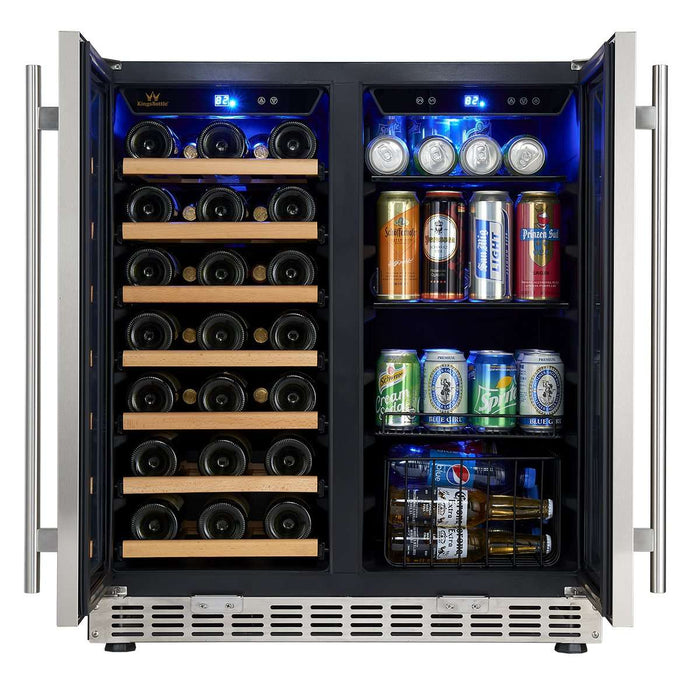 KingsBottle 30" 31-Bottle Wine Cooler and Beverage Fridge Combo with Stainless Steel Trim and Low-E Glass