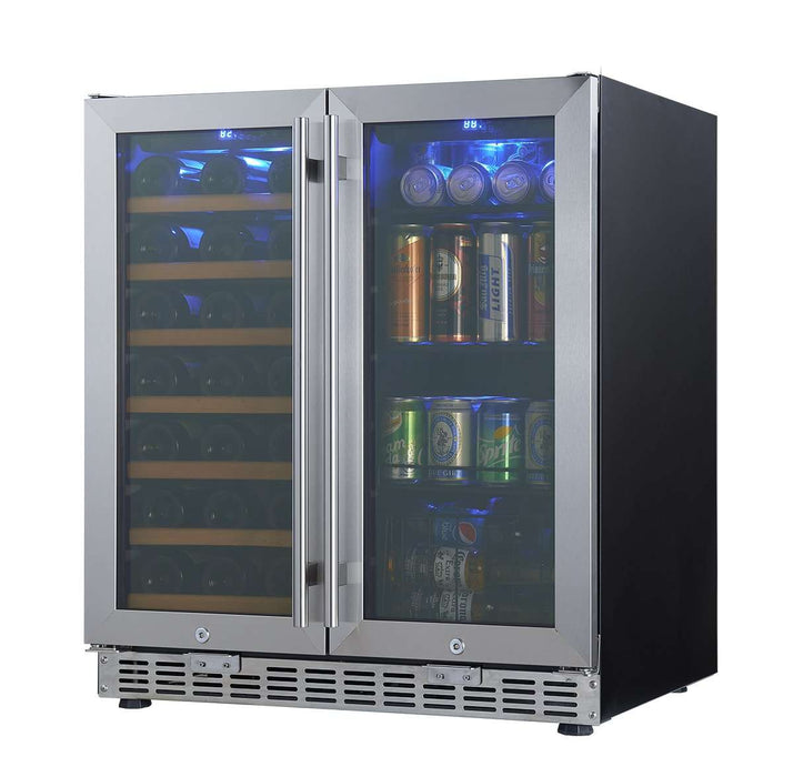 KingsBottle 30" 31-Bottle Wine Cooler and Beverage Fridge Combo with Stainless Steel Trim and Low-E Glass