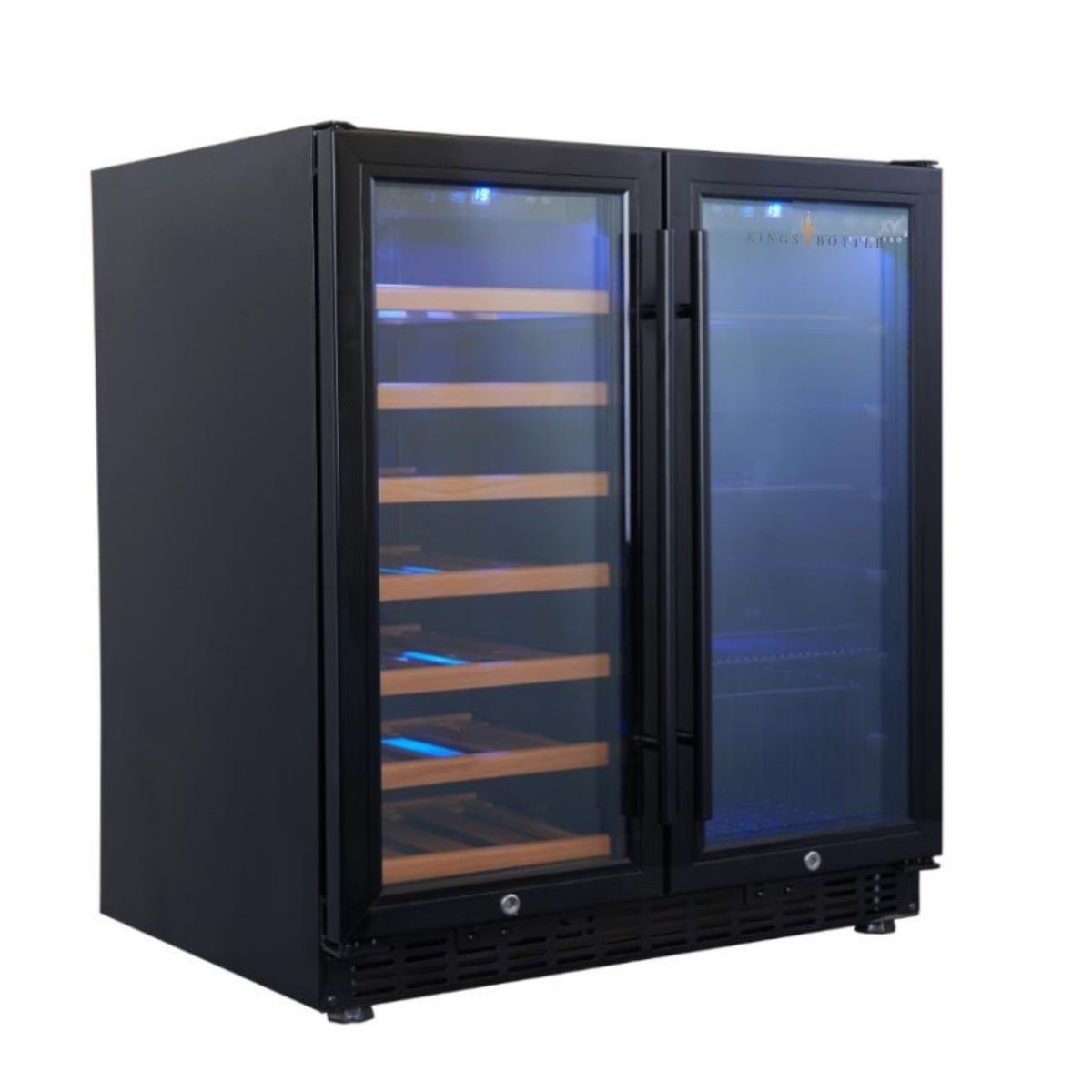 KingsBottle 30" 31-Bottle Wine Cooler and Beverage Fridge Combo with Stainless Steel Trim and Low-E Glass