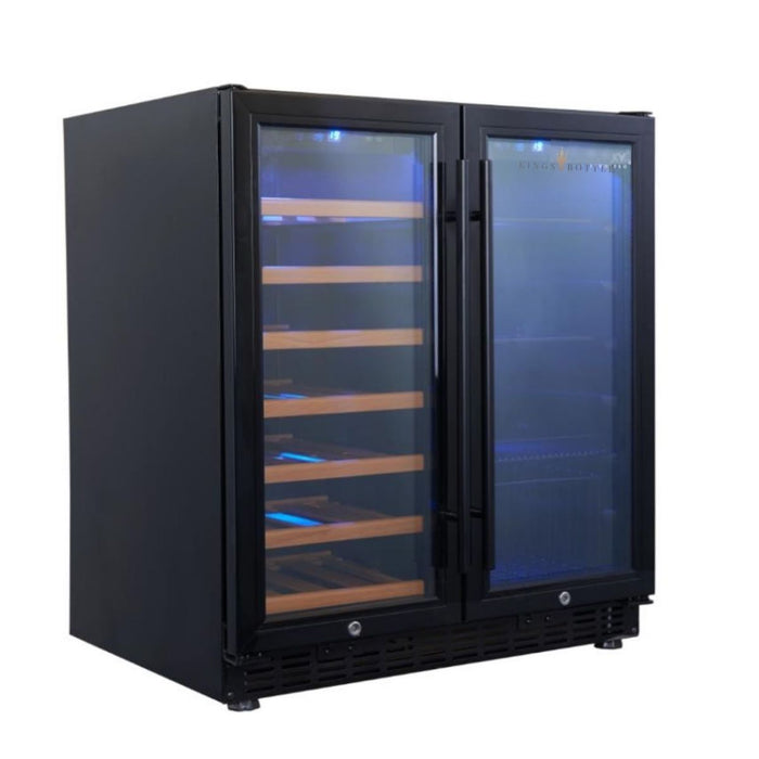 KingsBottle 30" 31-Bottle Wine Cooler and Beverage Fridge Combo with Stainless Steel Trim and Low-E Glass