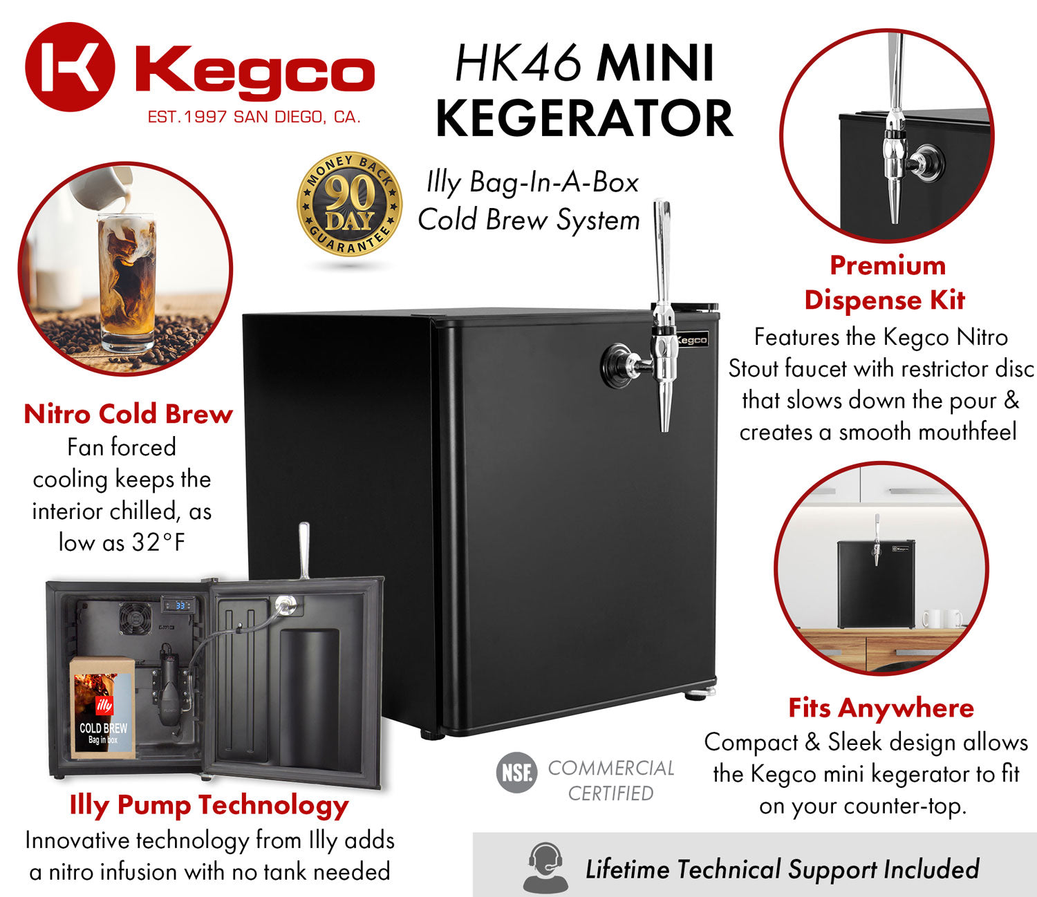 Kegco 17" Wide Illy-Bag-In-A-Box Cold Brew Coffee Single Tap Black Mini Kegerator