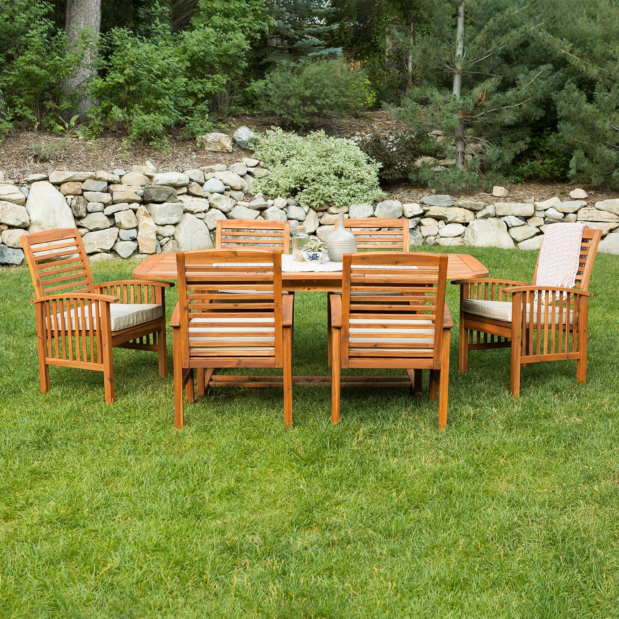 Walker Edison Midland 7-Piece Outdoor Patio Dining Set with Cushions