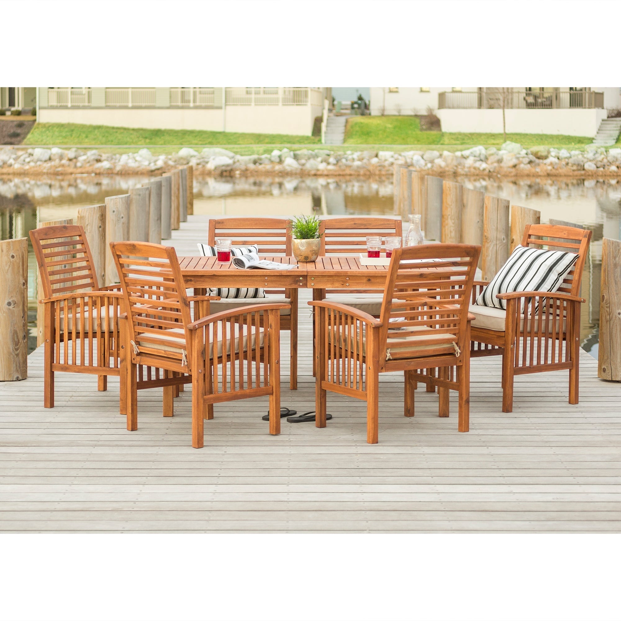Walker Edison Midland 7-Piece Outdoor Patio Dining Set with Cushions