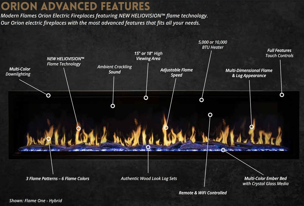 Modern Flames Orion Multi 120" Virtual Fireplace | Recessed Mount | Single Or Multi-Sided