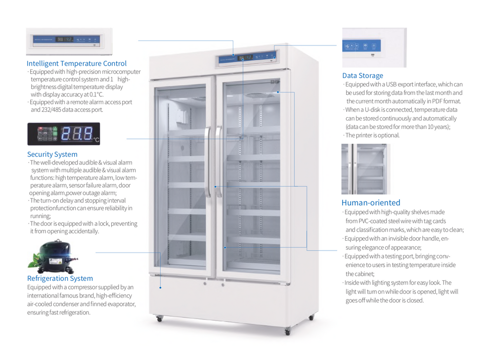 KingsBottle 2℃～8℃ 725L Upright 2-Door Medical Fridge & Lab Refrigerator