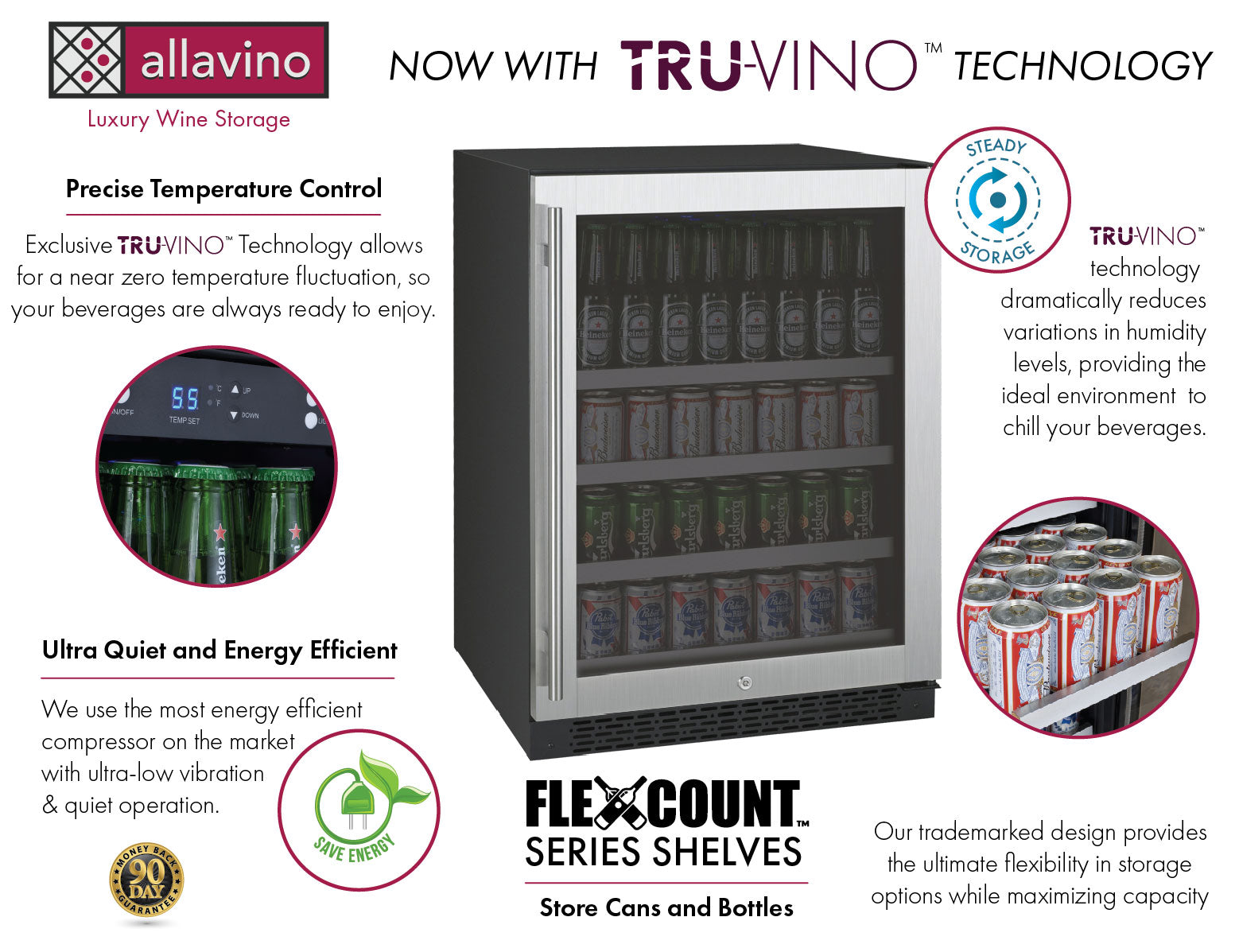 Allavino 24" Wide FlexCount II Tru-Vino Stainless Steel Left Hinge Beverage Center