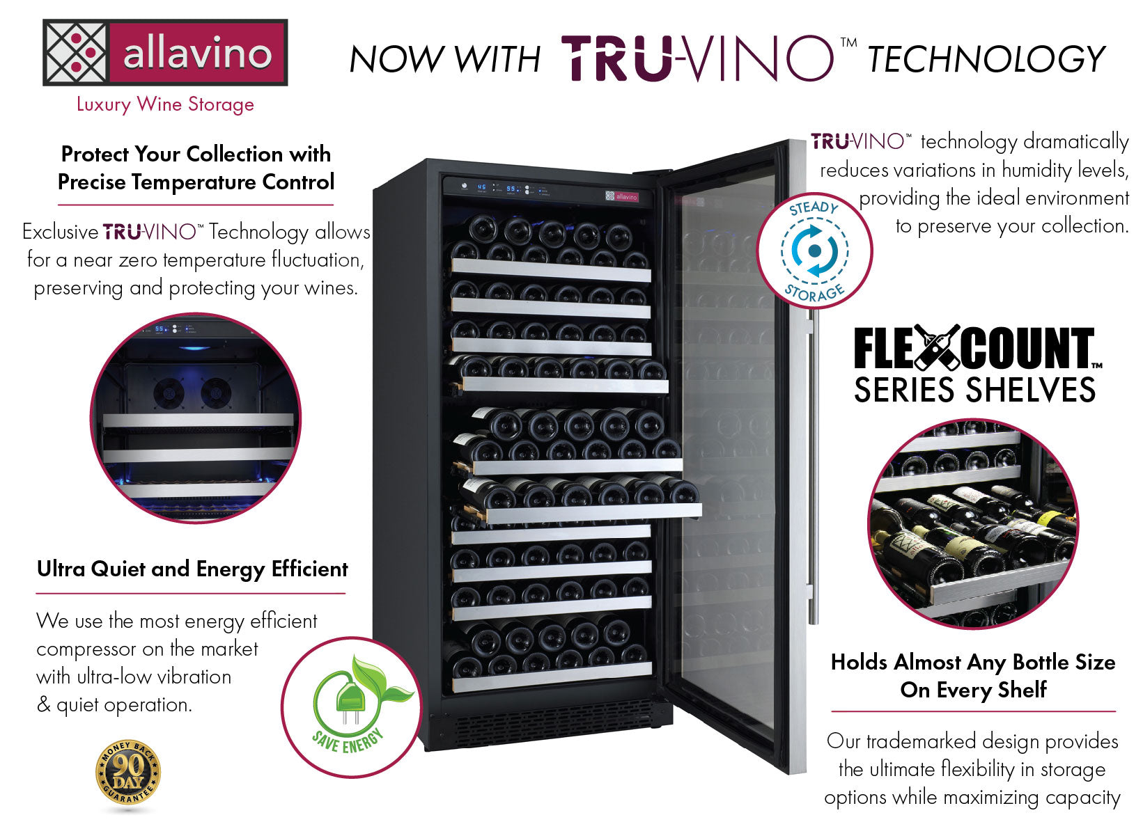 Allavino 47" Wide FlexCount II Tru-Vino 256 Bottle Dual Zone Stainless Steel Side-by-Side Wine Refrigerator