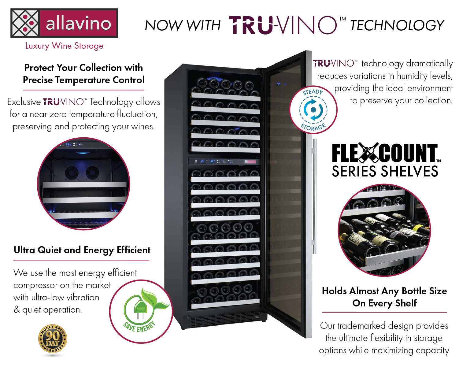 Allavino 24" Wide FlexCount Classic II Tru-Vino 172 Bottle Dual Zone Stainless Steel Right Hinge Wine Refrigerator