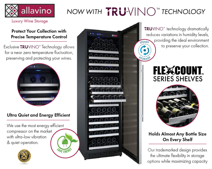 Allavino 47" Wide FlexCount II Tru-Vino 249 Bottle Three Zone Stainless Steel Side-by-Side Wine Refrigerator