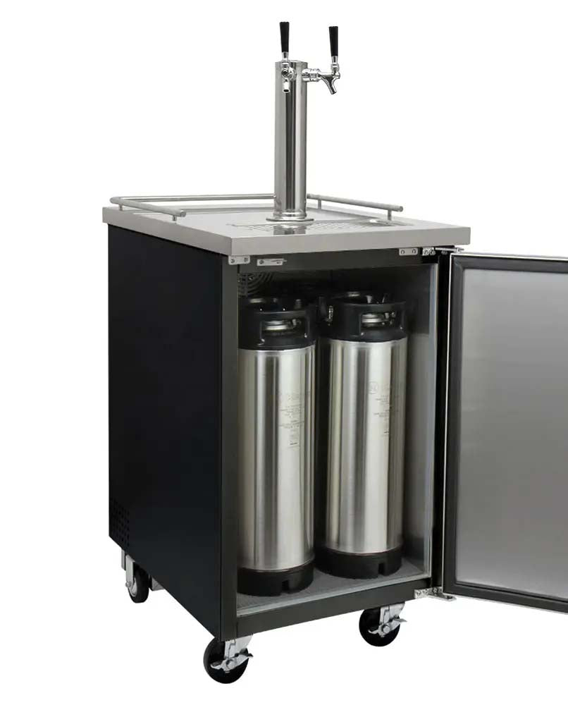 Kegco 24" Wide Homebrew Dual Tap Black Commercial Kegerator with Kegs