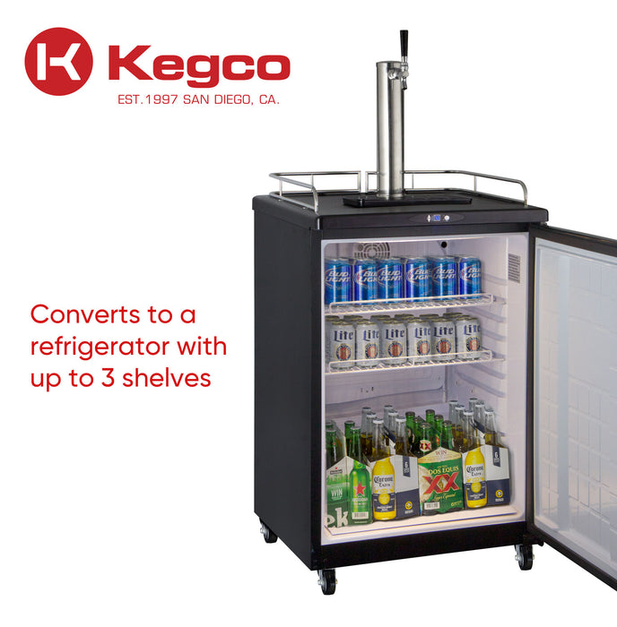 Kegco 24" Wide Single Tap Black Commercial/Residential Kegerator