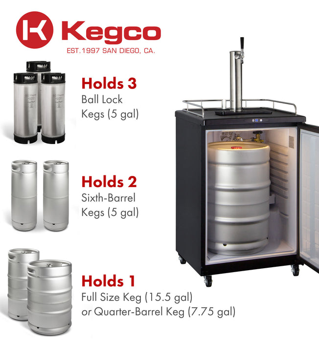 Kegco 24" Wide Single Tap Black Commercial/Residential Kegerator