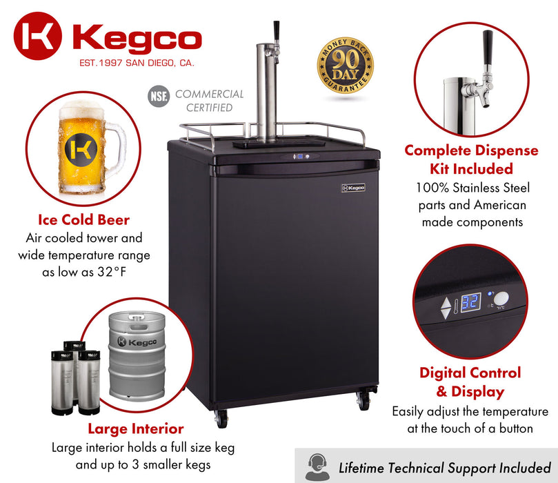 Kegco 24" Wide Single Tap Black Commercial/Residential Kegerator