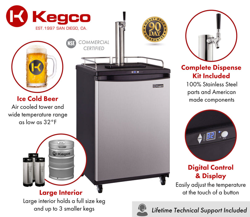 Kegco 24" Wide Single Tap Stainless Steel Commercial/Residential Kegerator