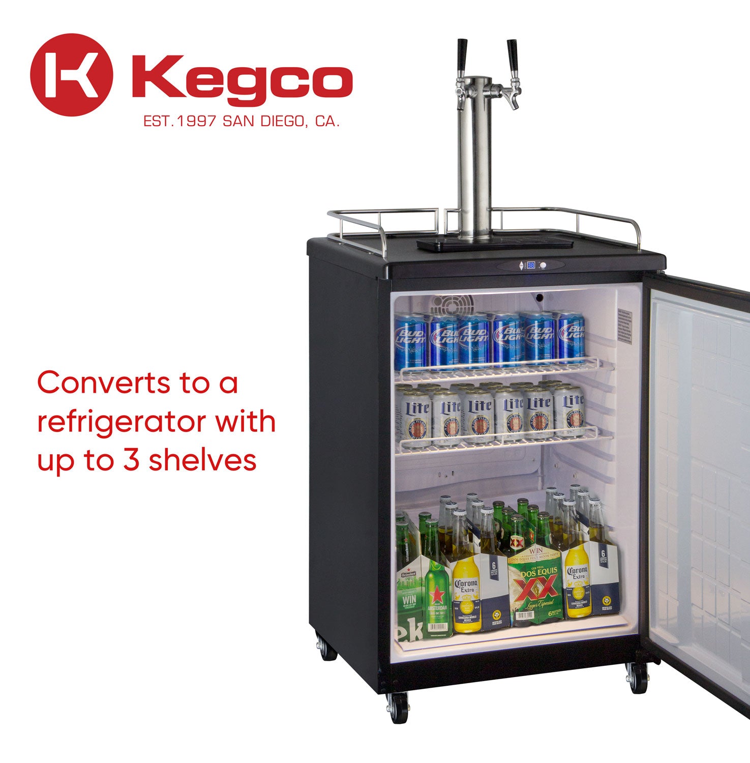 Kegco 24" Wide Dual Tap Stainless Steel Commercial/Residential Digital Kegerator