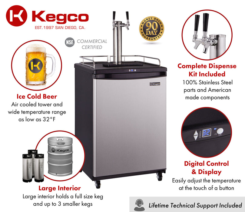 Kegco 24" Wide Dual Tap Stainless Steel Commercial/Residential Digital Kegerator