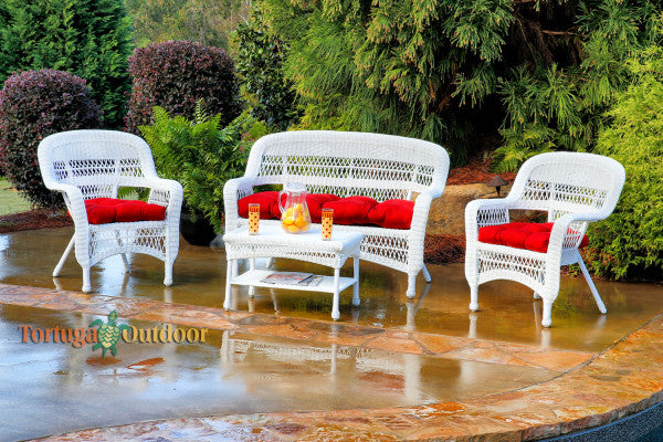 Tortuga Outdoor Portside 4 P-Pc Seating Set - White - Lipstick Red
