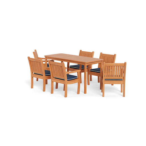 Tortuga Outdoor 7pc Indonesian Teak Dining Set with Sunbrella® Cushions, Canvas Navy