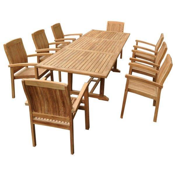 Anderson Teak Bahama Stackable Sahara 9-Pieces Rectangular Dining Set A