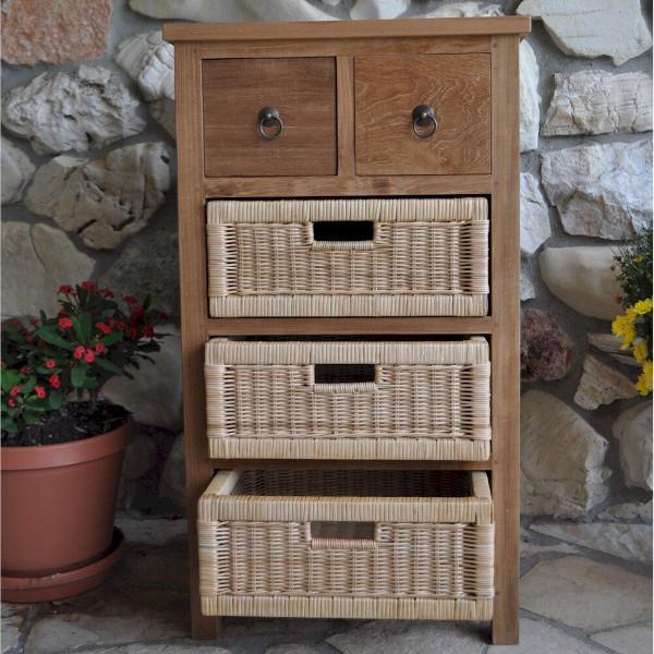 Anderson Teak Safari Occasional Table w/ Drawer & Rattan Baskets