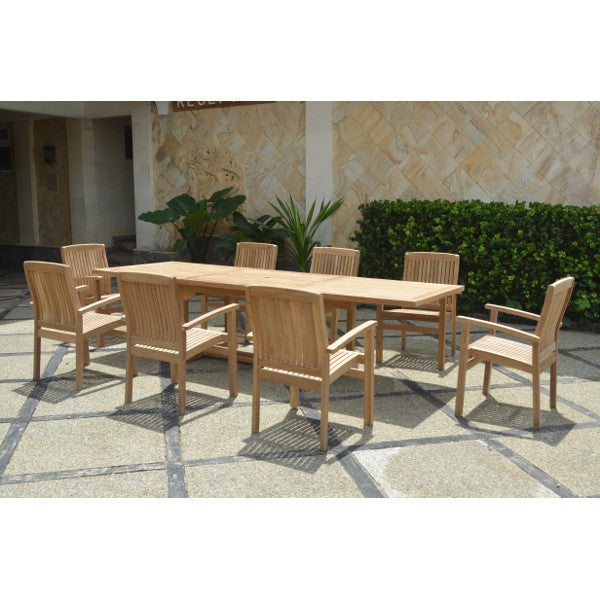 Anderson Teak Bahama Stackable Sahara 9-Pieces Rectangular Dining Set A