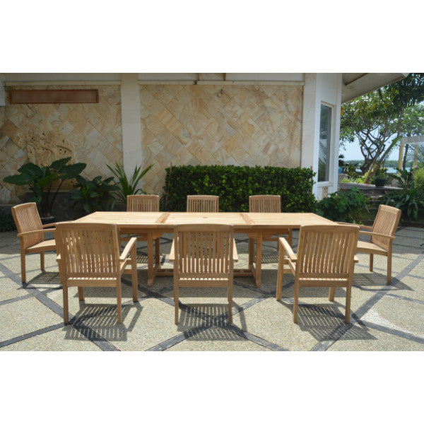 Anderson Teak Bahama Stackable Sahara 9-Pieces Rectangular Dining Set A