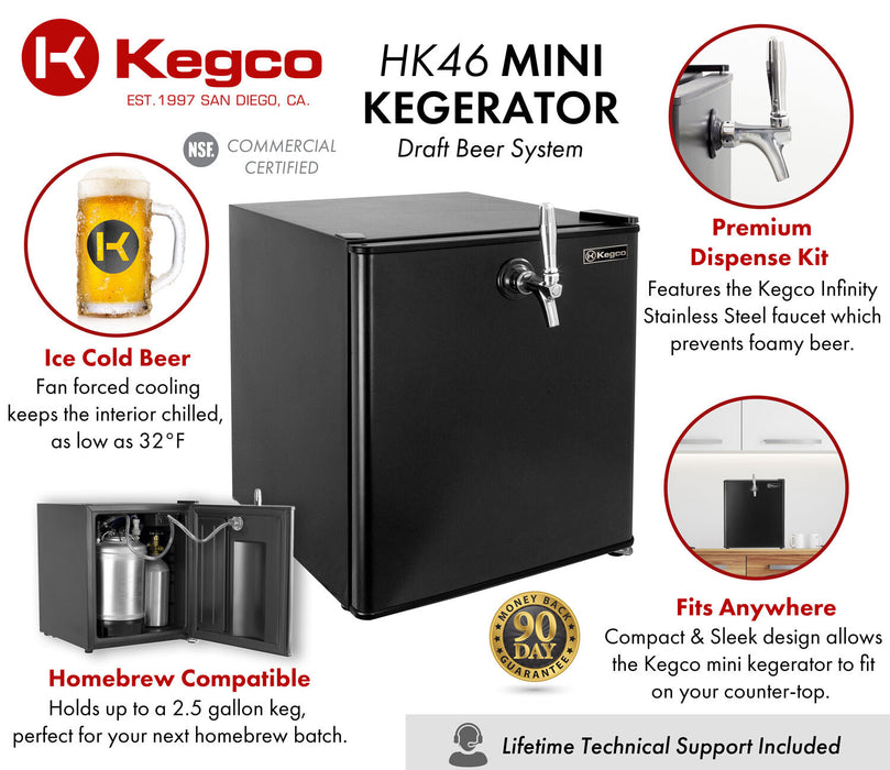 Kegco 17" Wide Draft Beer Single Tap Black Commercial/Residential Mini Kegerator