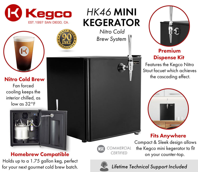 Kegco 17" Wide Cold Brew Coffee Single Tap Black Mini Kegerator