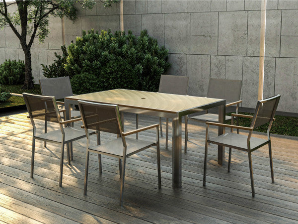 Tortuga Outdoor Indonesian Teak 6 Seat Rectangular Dining Table with Stainless Steel Frame