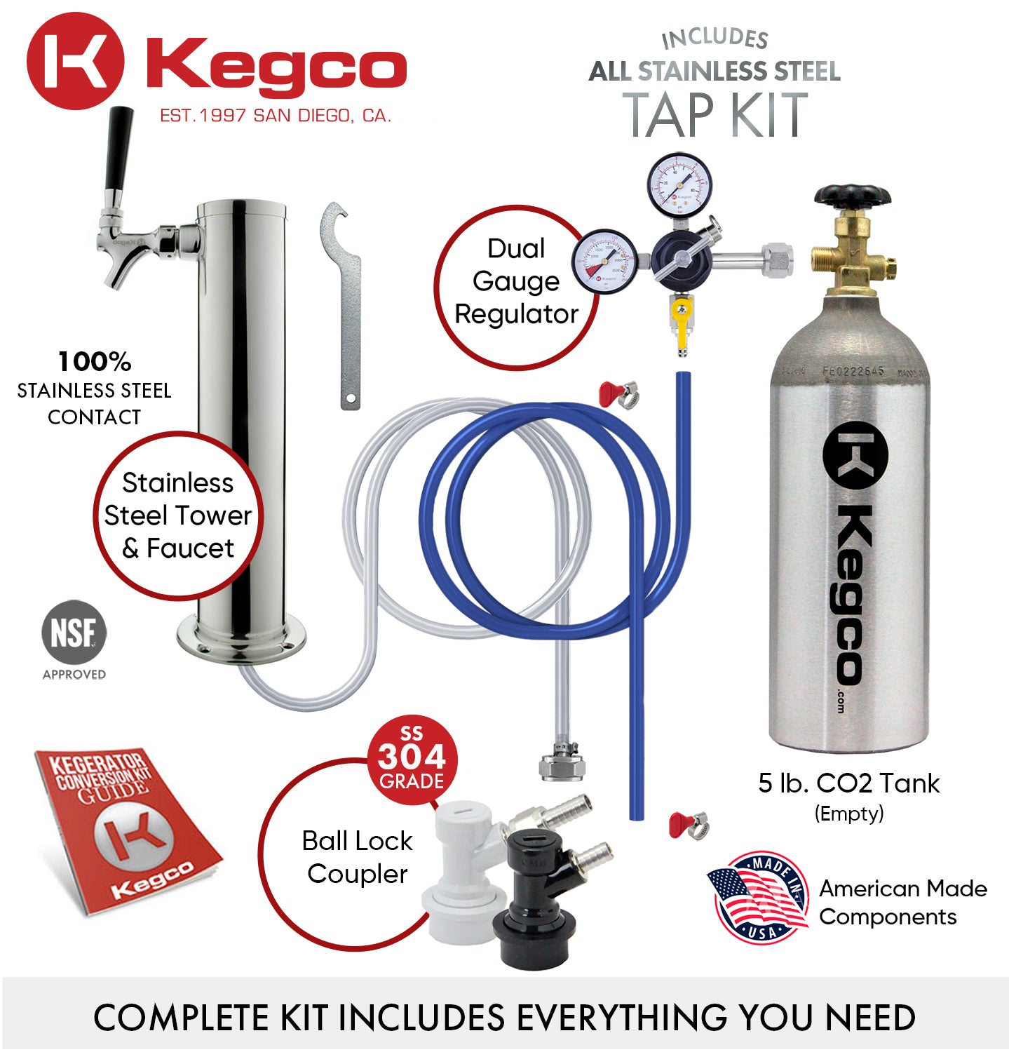Kegco 24" Wide Kombucha Single Tap Stainless Steel Kegerator