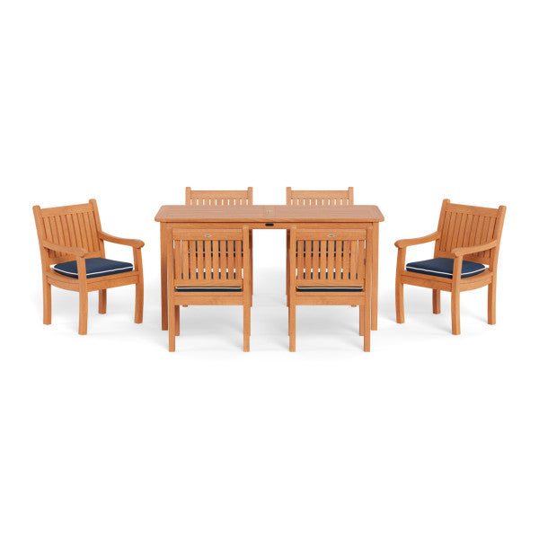 Tortuga Outdoor 7pc Indonesian Teak Dining Set with Sunbrella® Cushions, Canvas Navy