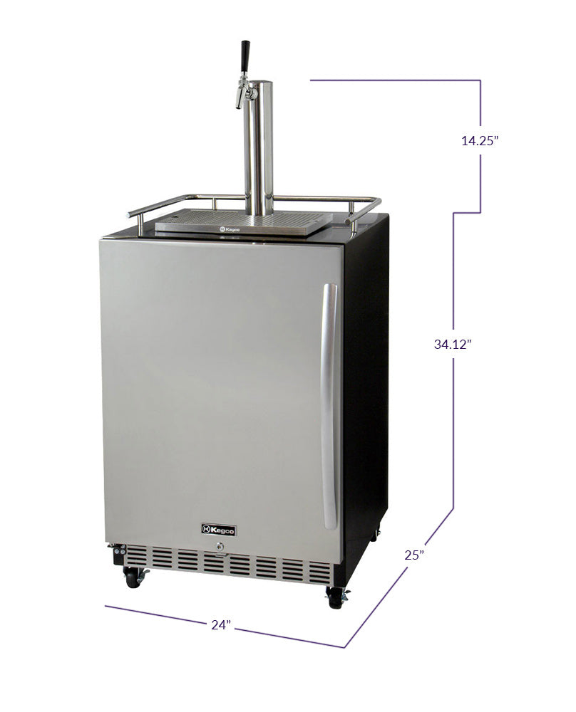 24" Wide Single Tap Stainless Steel Commercial Built-In Left Hinge Kegerator with Kit