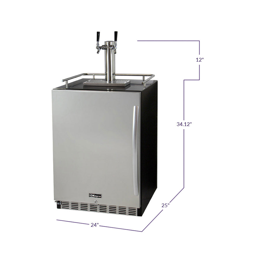 24" Wide Dual Tap Stainless Steel Built-In Left Hinge Kegerator with Kit