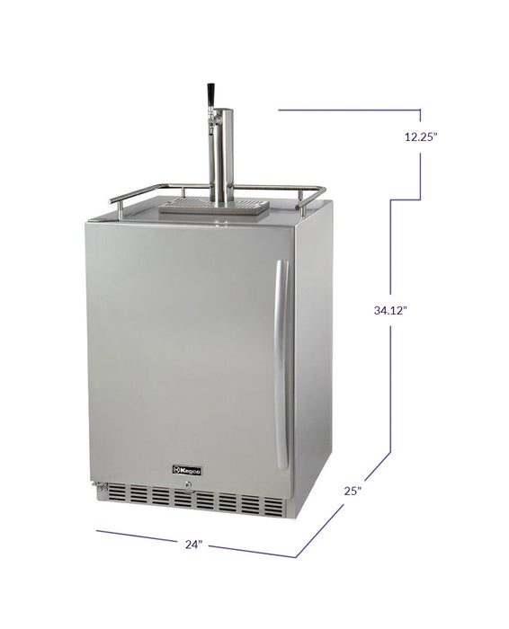 Kegco 24" Wide Single All Stainless Steel Outdoor Built-In Left Hinge Kegerator with Kit