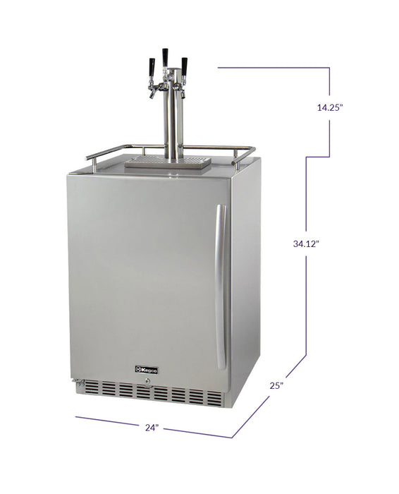 Kegco 24" Wide Triple Tap All Stainless Steel Outdoor Built-In Digital Left Hinge Kegerator with Kit