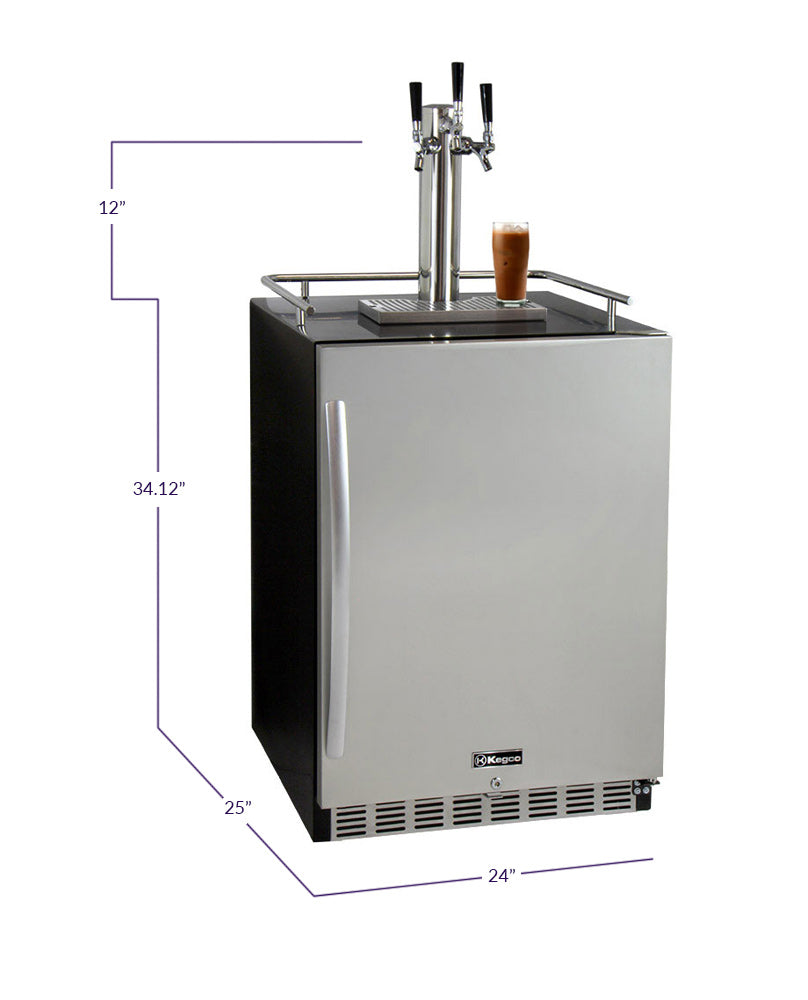 Kegco 24" Wide Cold Brew Coffee Triple Tap Stainless Steel Commercial Built-In Right Hinge Kegerator