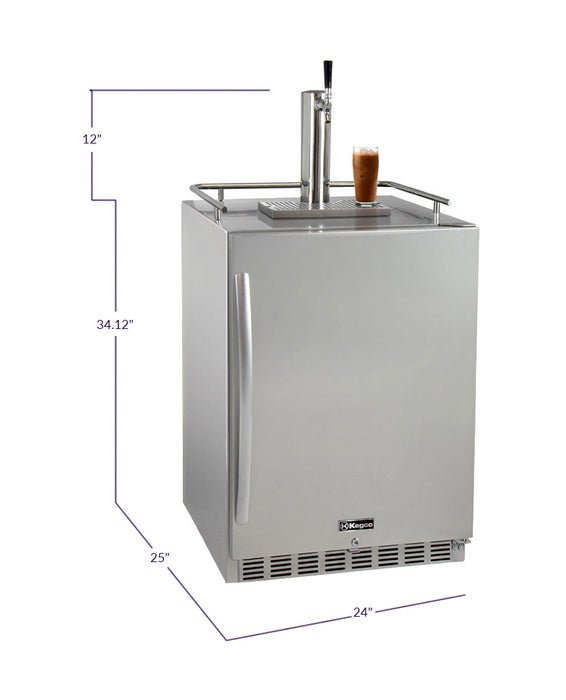 Kegco 24" Wide Cold Brew Coffee Single Tap All Stainless Steel Outdoor Built-In Right Hinge Kegerator