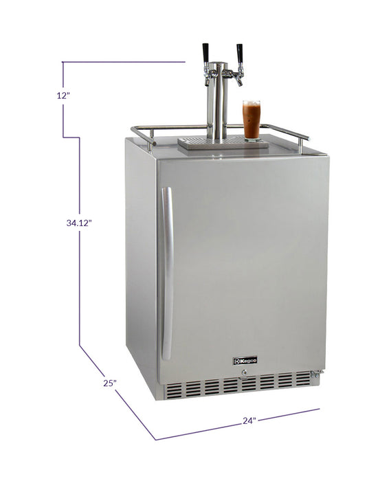 Kegco 24" Wide Cold Brew Coffee Dual Tap All Stainless Steel Outdoor Built-In Right Hinge Kegerator