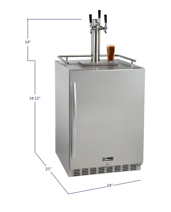 Kegco 24" Wide Cold Brew Coffee Triple Tap All Stainless Steel Outdoor Built-In Right Hinge Kegerator