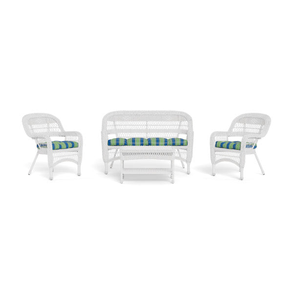 Tortuga Outdoor Portside White 4-Piece Wicker Patio Seating Set with Haliwell Caribbean Cushions