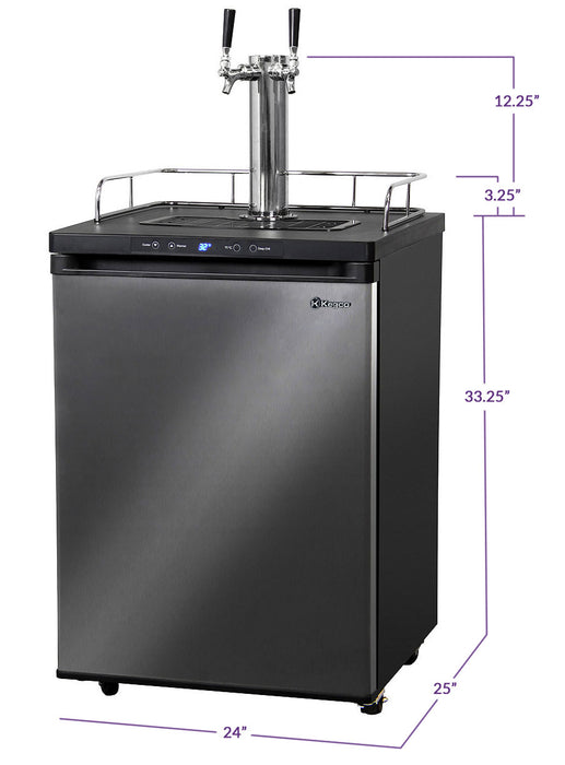 Kegco 24" Wide Kombucha Dual Tap Black Stainless Steel Kegerator