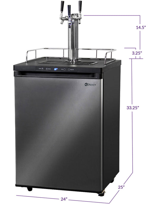 Kegco 24" Wide Triple Tap Black Stainless Steel Digital Kegerator