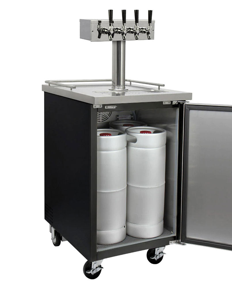 Kegco 24" Wide Homebrew Four Tap Black Commercial Kegerator with Kegs