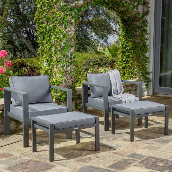 Tortuga Outdoor Lakeview Aluminum Chair Set (2 Chairs & 2 Ottomans) - Charcoal