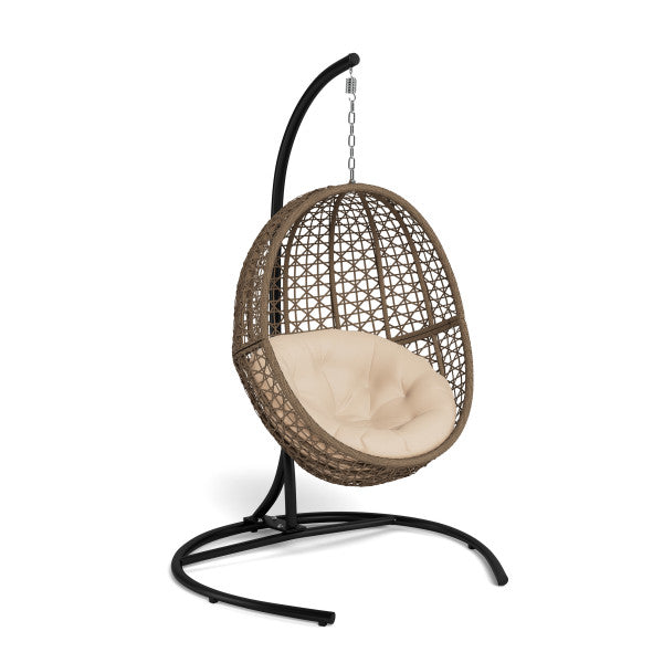 Tortuga Outdoor Rio Vista Hanging Egg Swing with Base– Sandstone