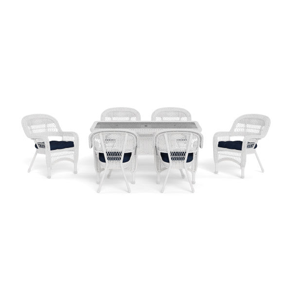 Tortuga Outdoor Portside 7Pc Dining Set  (6 chairs, 66" dining table) - White - Navy