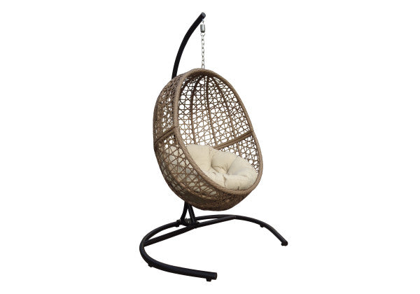 Tortuga Outdoor Rio Vista Hanging Egg Swing with Base– Sandstone