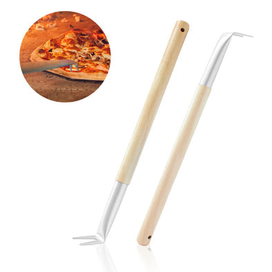 Chicago Brick Oven Aluminum 17.5 inch Pizza Spinner Turning Fork with Wooden Handle and Leather Strap (2-Pack)